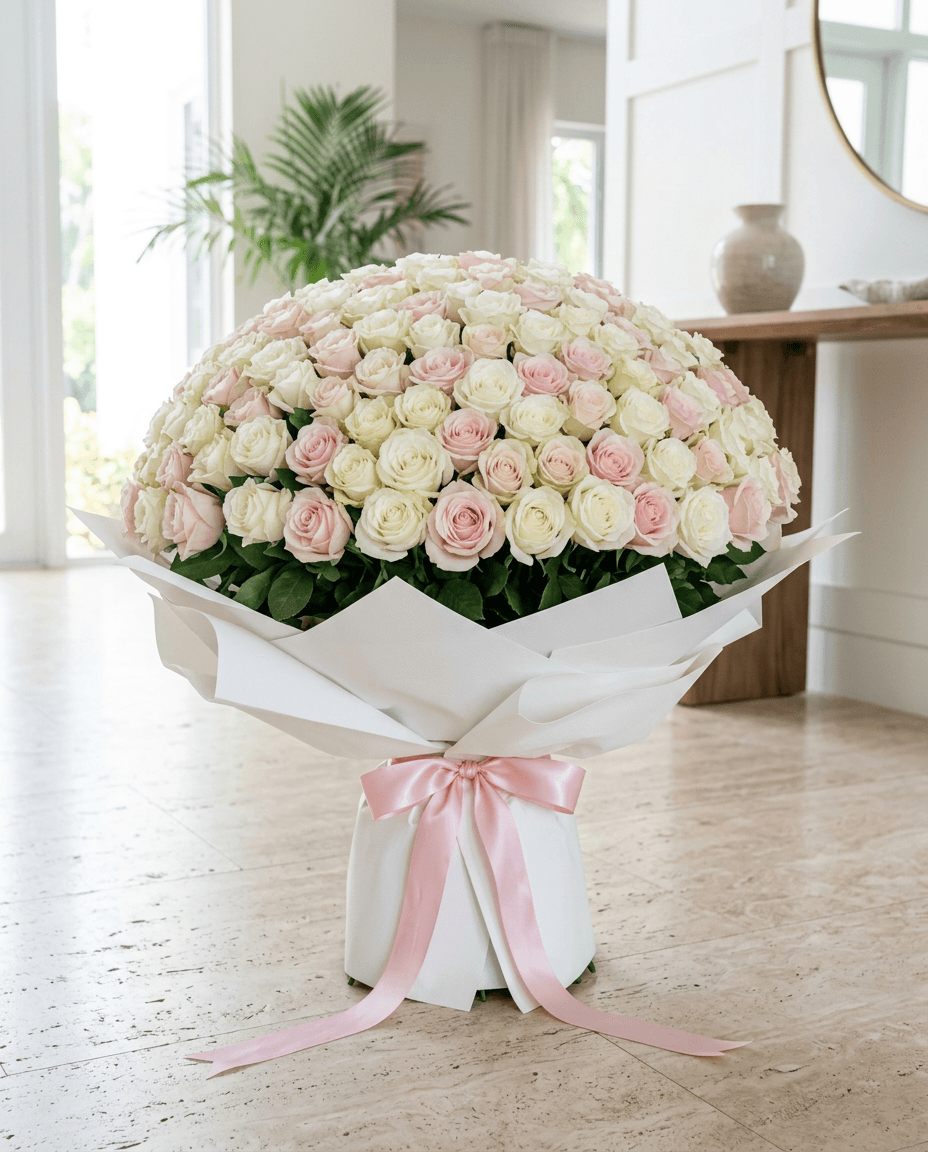 Statement White & Pink Roses, rosas blancas y rosadas